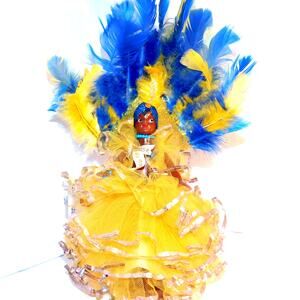 Very Rare Stunning Yellow & Blue Rio De Janeiro National Carnival Costume Doll